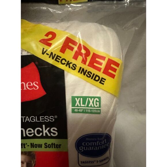 New 8 Hanes Mens White XL 46-48 Inch V-Neck T-Shirts Tagless ComfortSoft XG - Picture 2 of 4